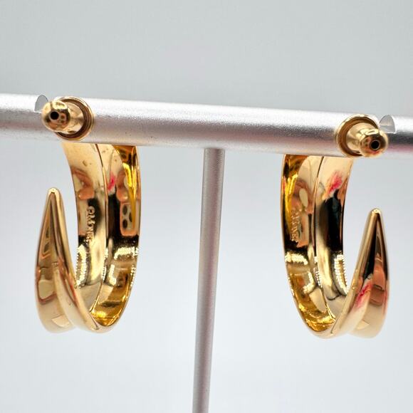 Vintage Monet Graduated Gold Tone Hoop Earrings Signed 1 1/4” Classic Chic - Picture 4 of 15